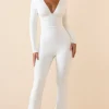 Oh Polly Jumpsuits & Unitards | Fall Outfits^Modal Ruched Plunge Flared Jumpsuit in White