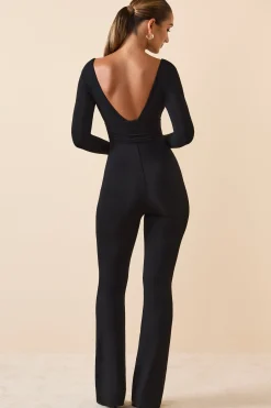 Oh Polly Jumpsuits & Unitards | Fall Outfits^Modal Ruched Plunge Flared Jumpsuit in Black