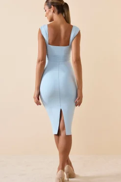 Oh Polly Fall Outfits^Modal Ruched Plunge Midi Dress in Ice Blue IceBlue