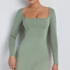 Oh Polly Women'S Clothing Sale - $65 And Under | Women'S Clothing Sale - $40 And Under^Modal Square Neck Long Sleeve Mini Dress in Sage Green SageGreen