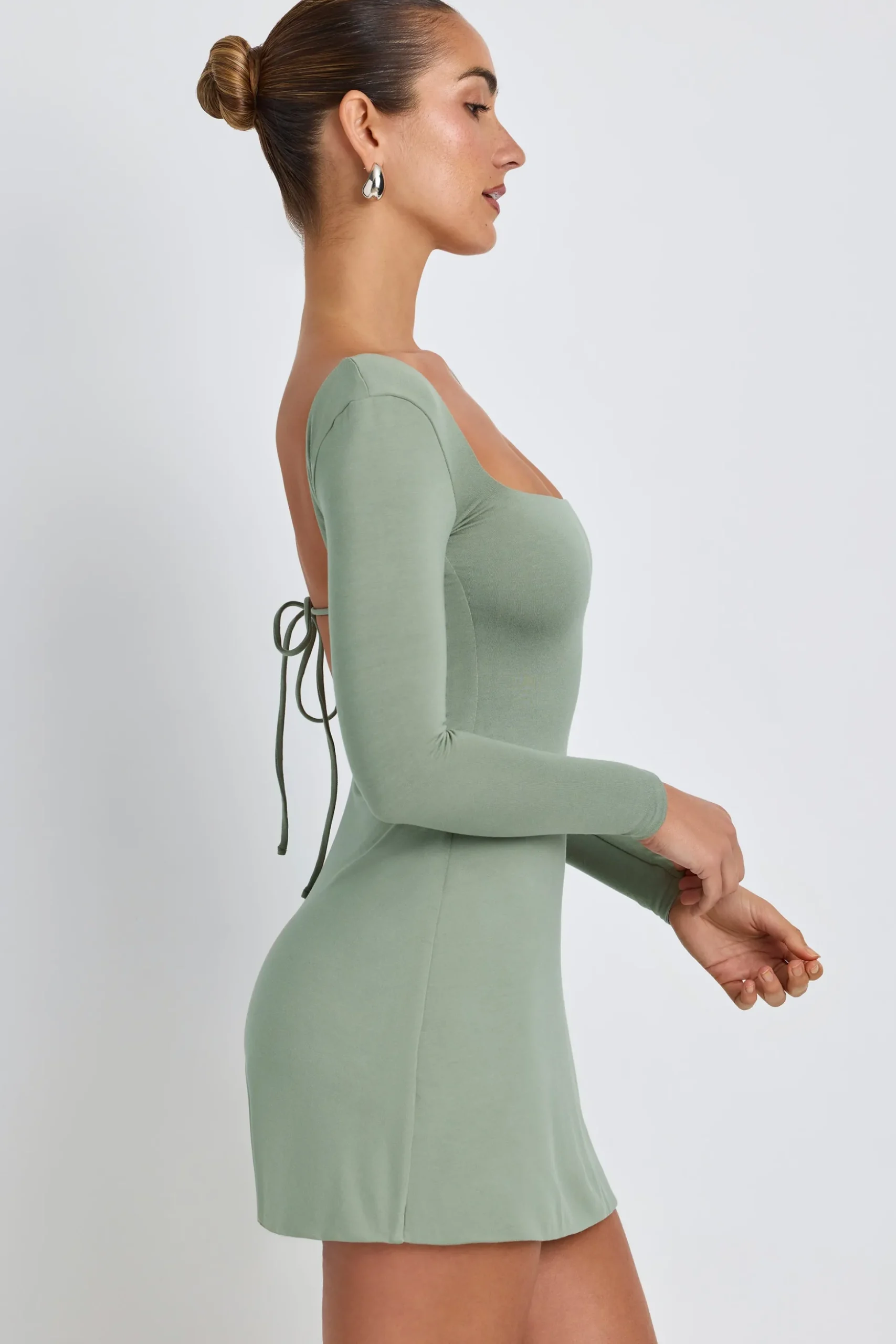 Oh Polly Women'S Clothing Sale - $65 And Under | Women'S Clothing Sale - $40 And Under^Modal Square Neck Long Sleeve Mini Dress in Sage Green SageGreen