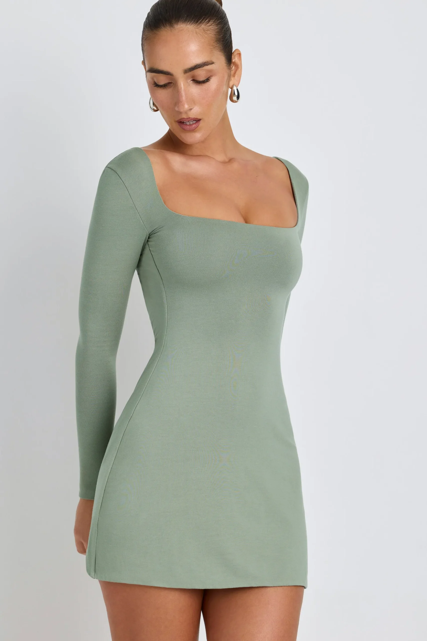 Oh Polly Women'S Clothing Sale - $65 And Under | Women'S Clothing Sale - $40 And Under^Modal Square Neck Long Sleeve Mini Dress in Sage Green SageGreen