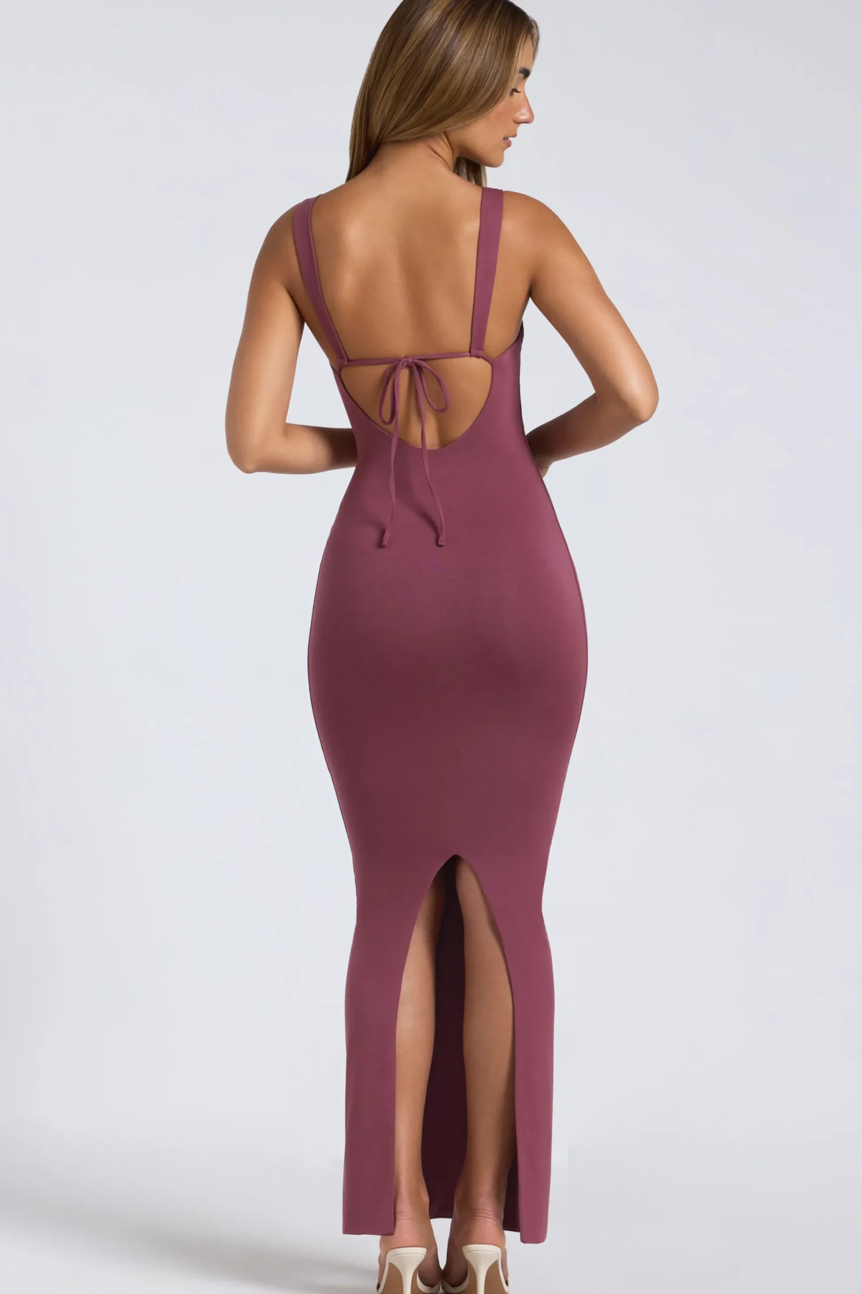 Oh Polly Fall Outfits^Modal Square Neck Low Back Maxi Dress in Plum