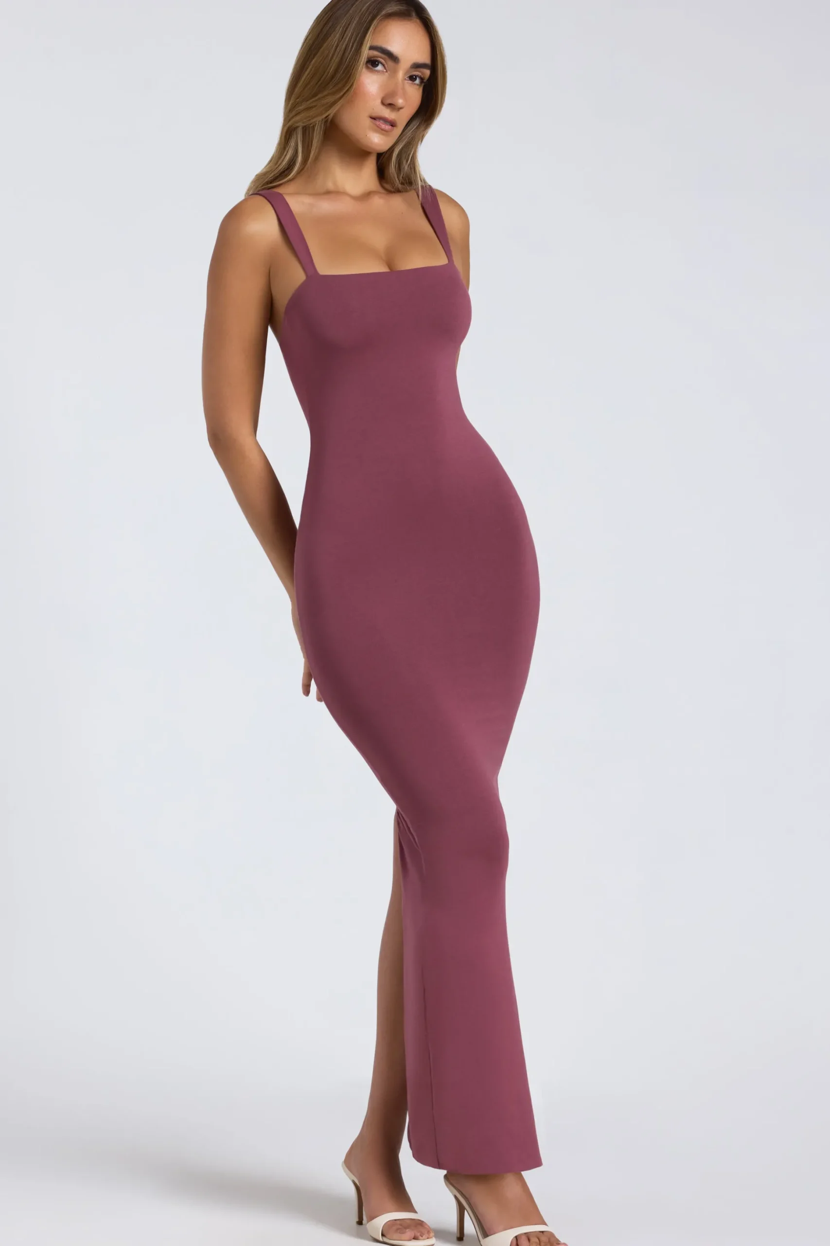 Oh Polly Fall Outfits^Modal Square Neck Low Back Maxi Dress in Plum
