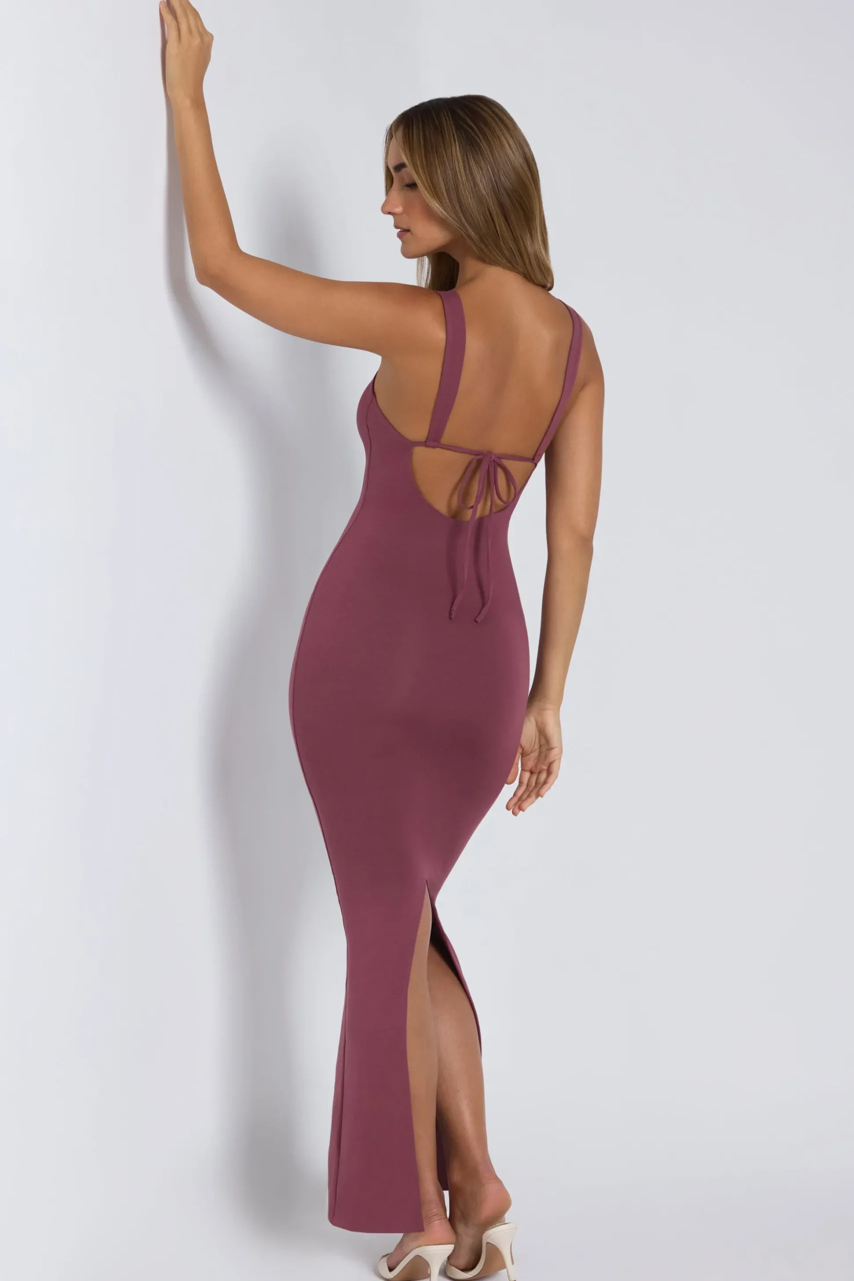Oh Polly Fall Outfits^Modal Square Neck Low Back Maxi Dress in Plum