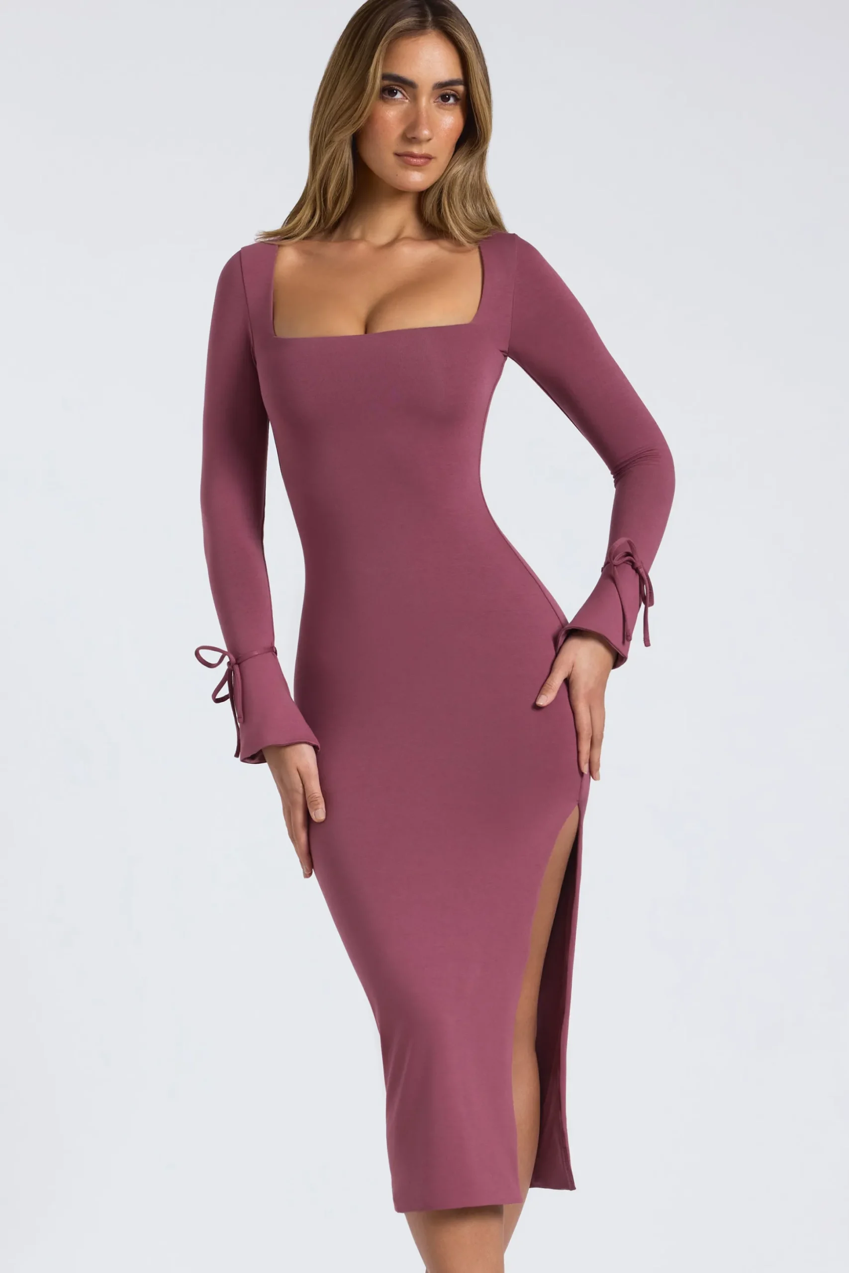Oh Polly Fall Outfits^Modal Square-Neck Midaxi Dress in Plum