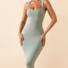 Oh Polly Fall Outfits^Modal Square-Neck Midi Dress in Smoke Green