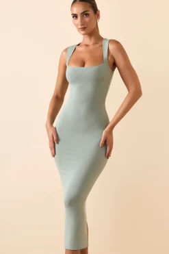 Oh Polly Fall Outfits^Modal Square-Neck Midi Dress in Smoke Green