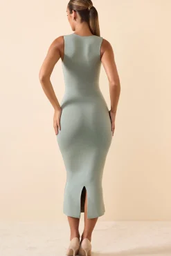 Oh Polly Fall Outfits^Modal Square-Neck Midi Dress in Smoke Green