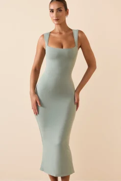 Oh Polly Fall Outfits^Modal Square-Neck Midi Dress in Smoke Green