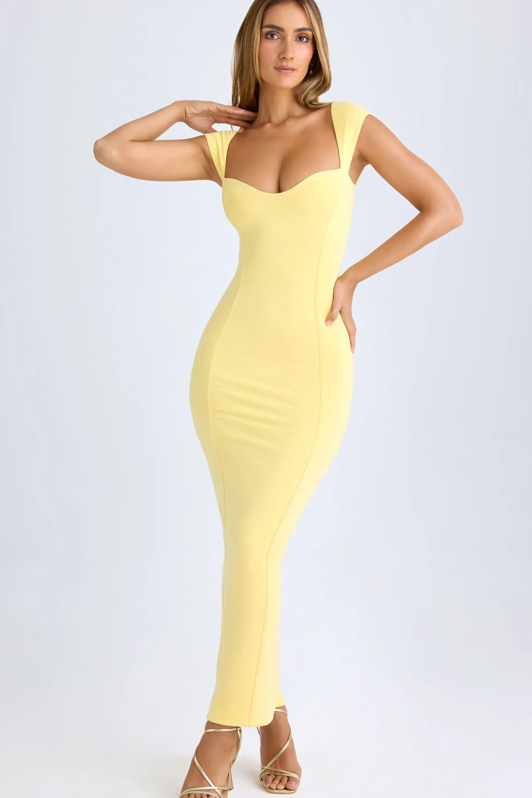 Oh Polly Wedding Guest^Modal Sweetheart-Neck Maxi Dress in Lemon Sherbet