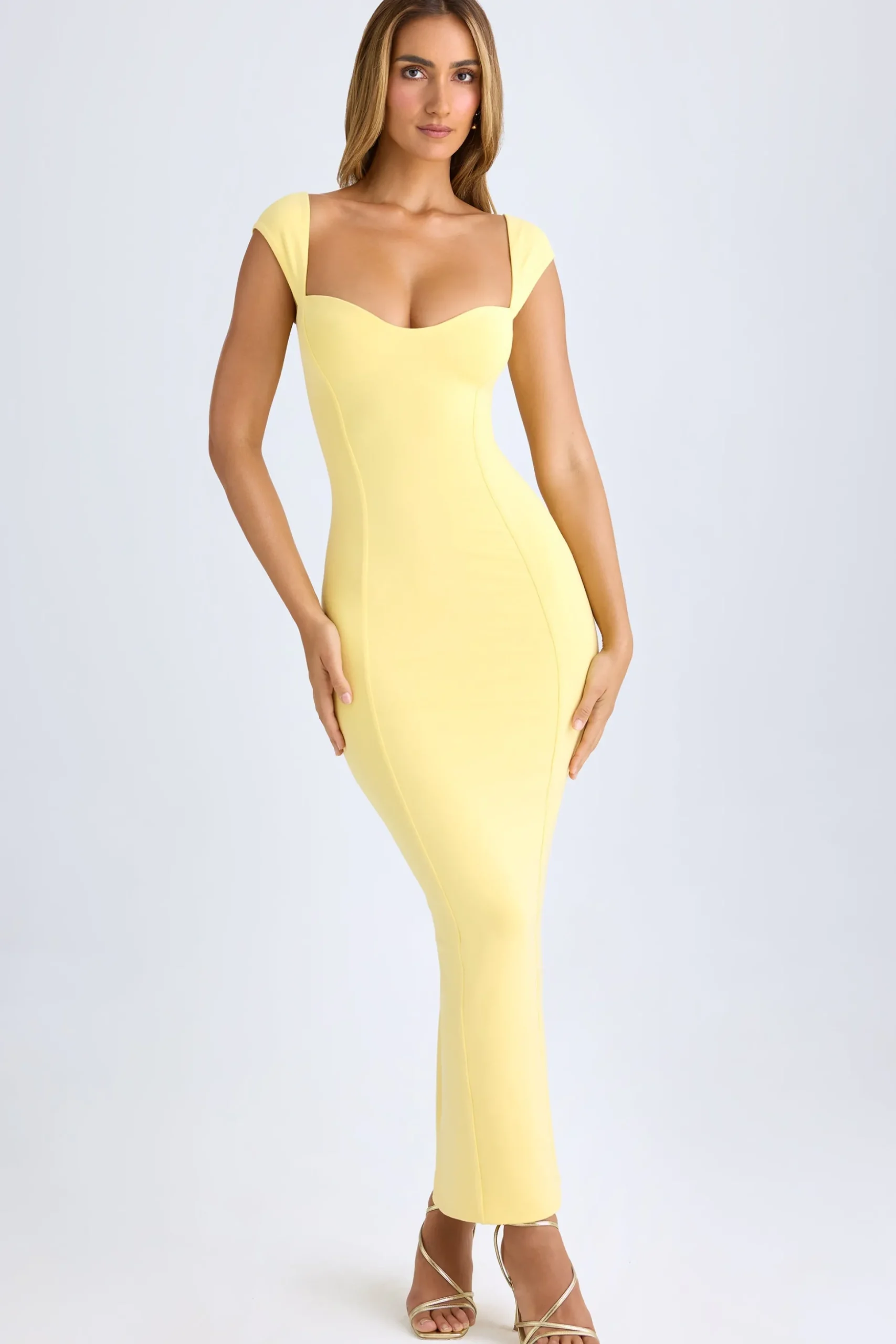Oh Polly Wedding Guest^Modal Sweetheart-Neck Maxi Dress in Lemon Sherbet