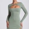 Oh Polly Women'S Clothing Sale - $65 And Under | Women'S Clothing Sale - $40 And Under^Modal Twist-Front Long-Sleeve Mini Dress in Sage Green SageGreen