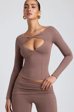 Oh Polly Co-Ords | Tops^Modal Twist-Front Long-Sleeve Crop Top in Taupe