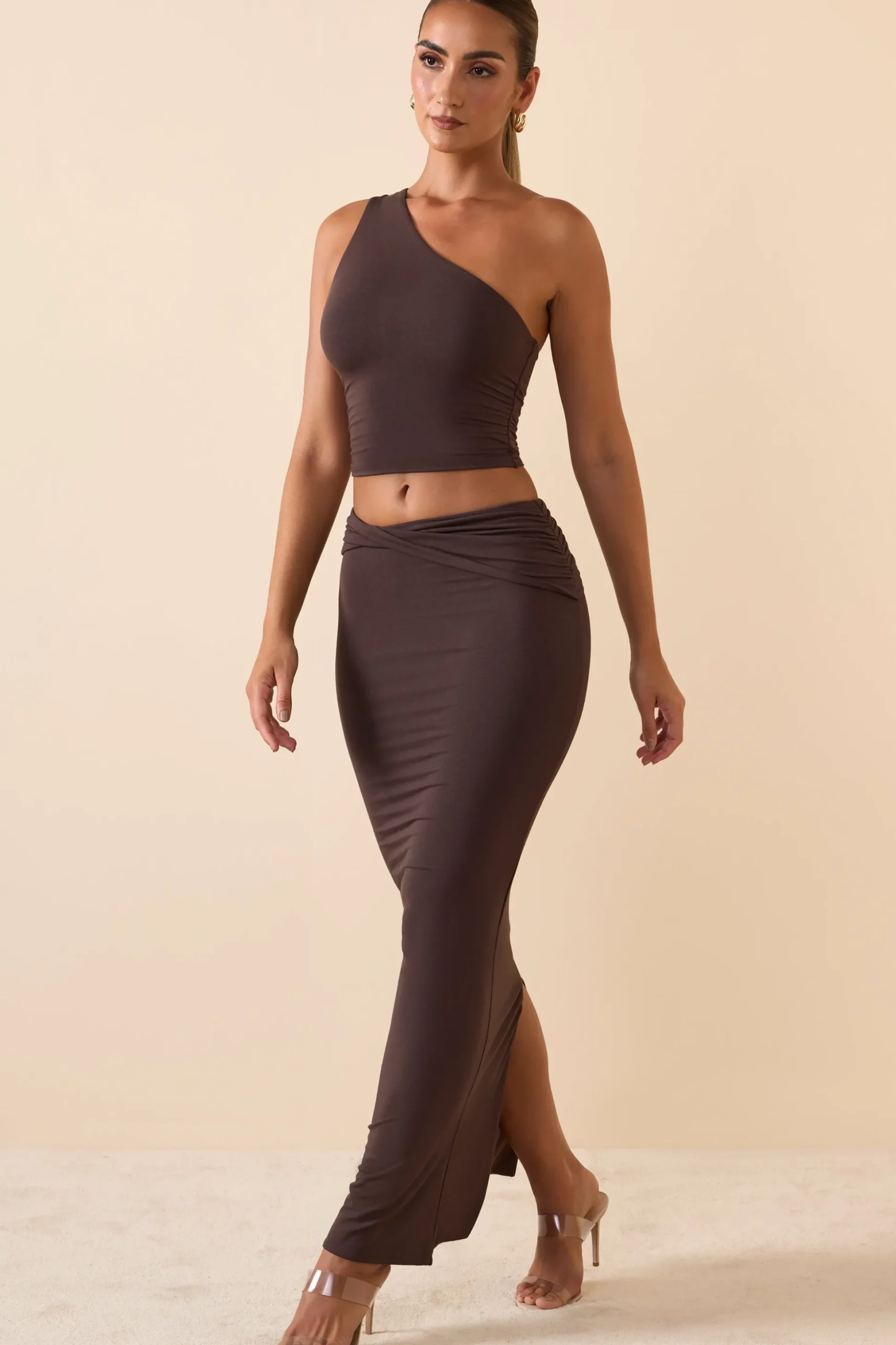 Oh Polly Skirts & Skorts | Bottoms^Modal Twist-Front Maxi Skirt in Chocolate Brown