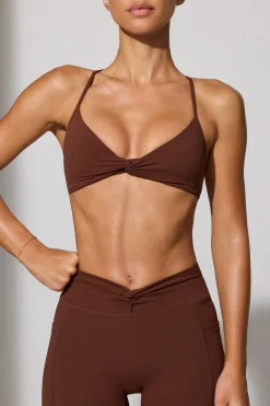 Oh Polly Matching Sets | Sports Bras^Multiway Twist Front Sports Bra in Chocolate