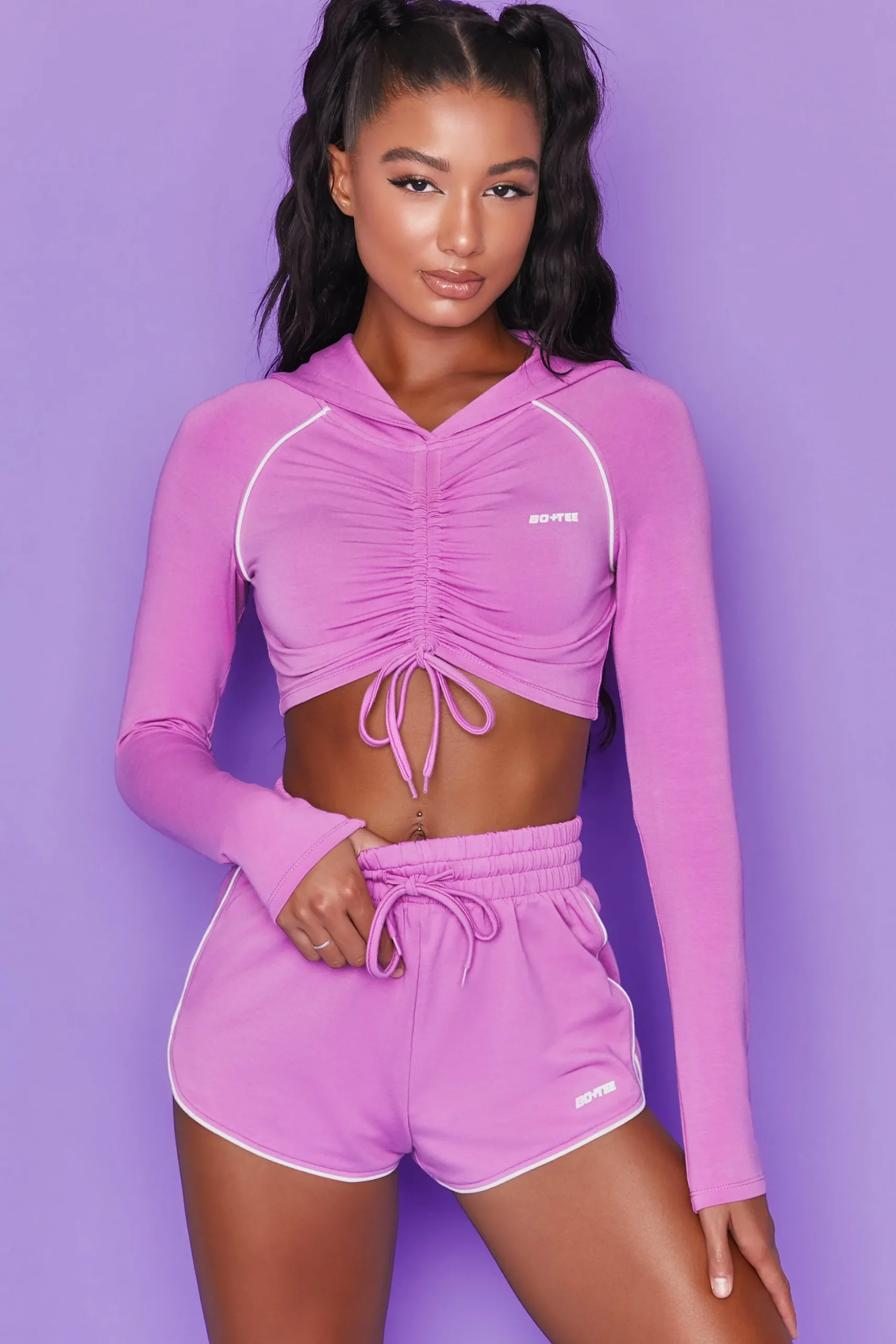 Oh Polly Women'S Clothing Sale - $65 And Under | Women'S Clothing Sale - $40 And Under^New Goals Cropped Ruched Hoodie in Purple