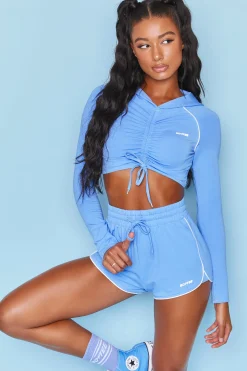 Oh Polly Women'S Clothing Sale - $65 And Under | Women'S Clothing Sale - $40 And Under^New Goals Cropped Ruched Hoodie in Dark Blue