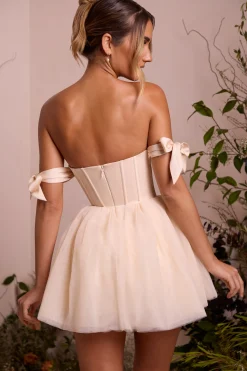 Oh Polly Party Dresses | Bride To Be^Off Shoulder Tulle Skirt Mini Dress in Ivory