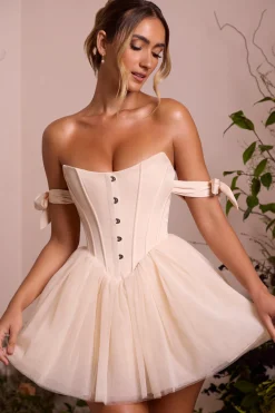 Oh Polly Party Dresses | Bride To Be^Off Shoulder Tulle Skirt Mini Dress in Ivory