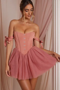 Oh Polly Wedding Guest | Party Dresses^Off Shoulder Tulle Skirt Mini Dress in Terracotta