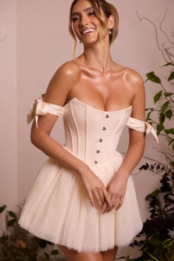 Oh Polly Party Dresses | Bride To Be^Off Shoulder Tulle Skirt Mini Dress in Ivory