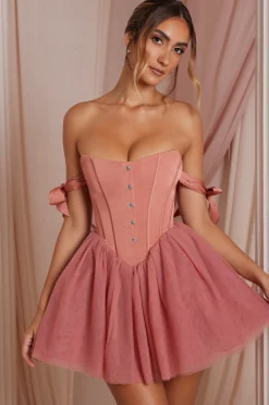 Oh Polly Wedding Guest | Party Dresses^Off Shoulder Tulle Skirt Mini Dress in Terracotta
