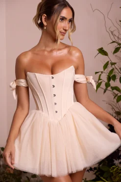 Oh Polly Party Dresses | Bride To Be^Off Shoulder Tulle Skirt Mini Dress in Ivory