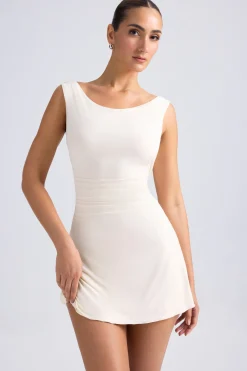 Oh Polly Bride To Be^Off-Shoulder Cowl-Back A-Line Mini Dress in Ivory