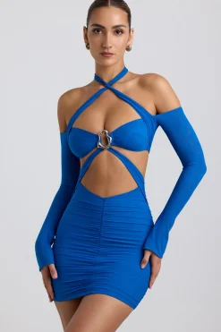 Oh Polly Night Out | Mesh Dresses^Off-Shoulder Ruched Cut-Out Mini Dress in Cobalt Blue CobaltBlue