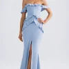 Oh Polly Wedding Guest | Georgette And Chiffon^Off-Shoulder Ruffle-Trim Gown in Light Blue LightBlue