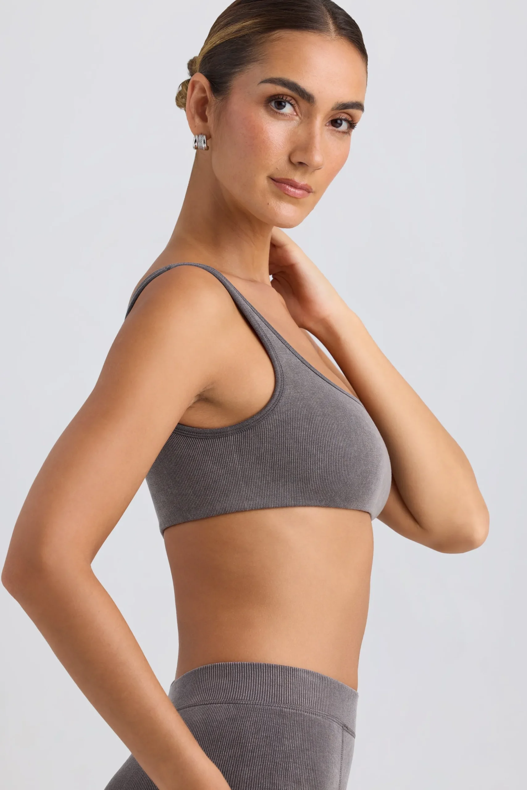 Oh Polly Matching Sets | Sports Bras^One-Shoulder Sports Bra in Washed Charcoal WashedCharcoal