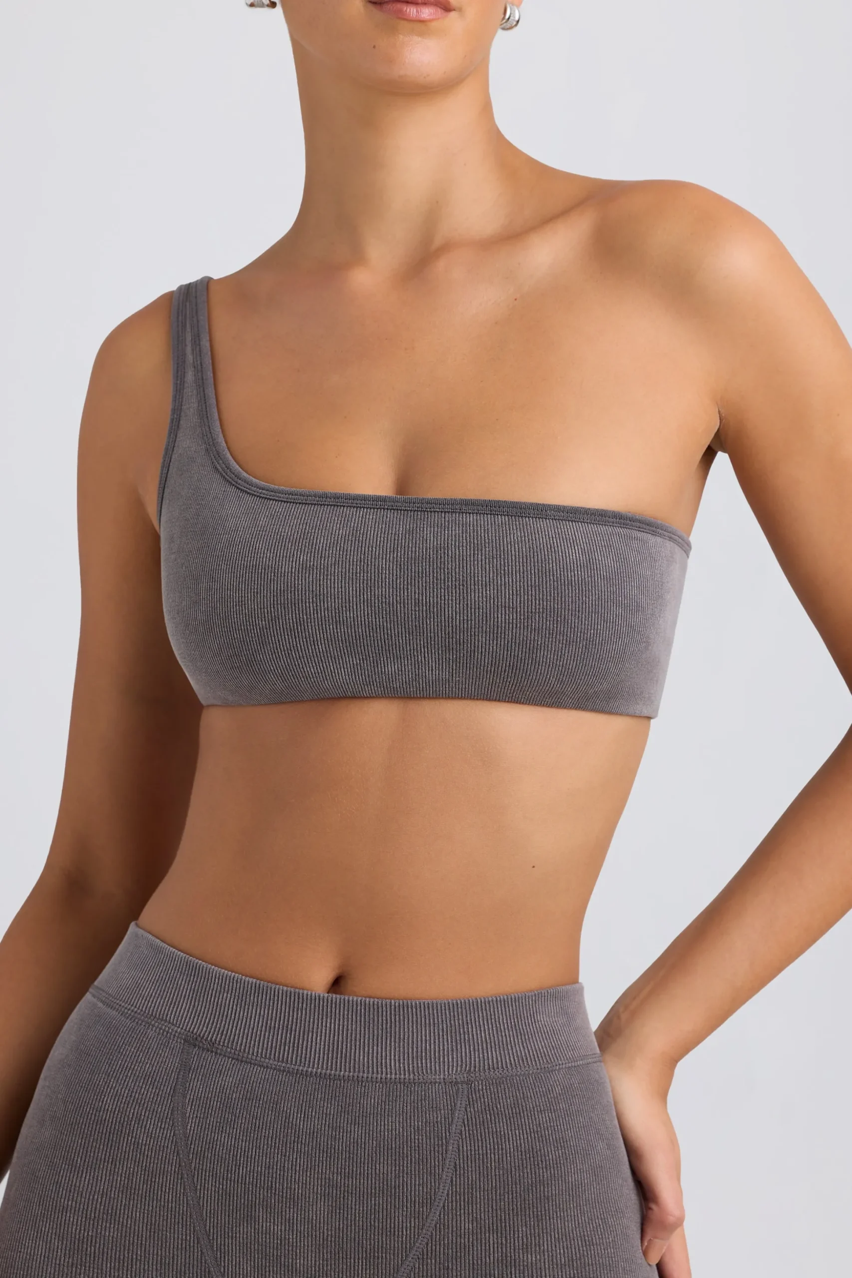 Oh Polly Matching Sets | Sports Bras^One-Shoulder Sports Bra in Washed Charcoal WashedCharcoal