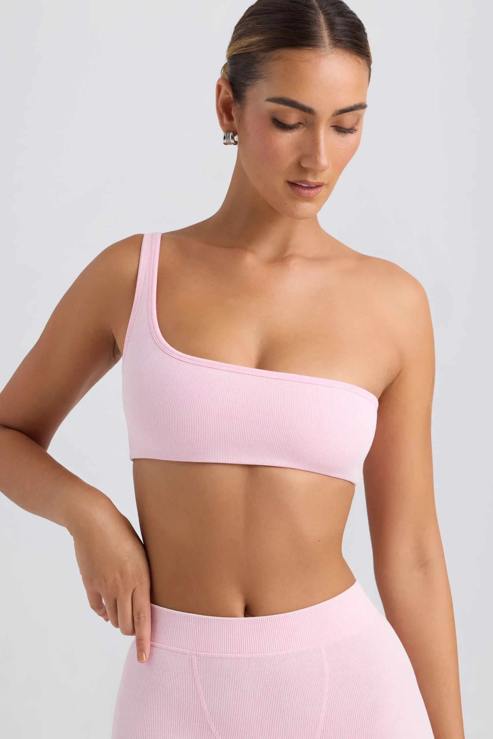Oh Polly Matching Sets | Sports Bras^One-Shoulder Sports Bra in Washed Ice Pink WashedIcePink