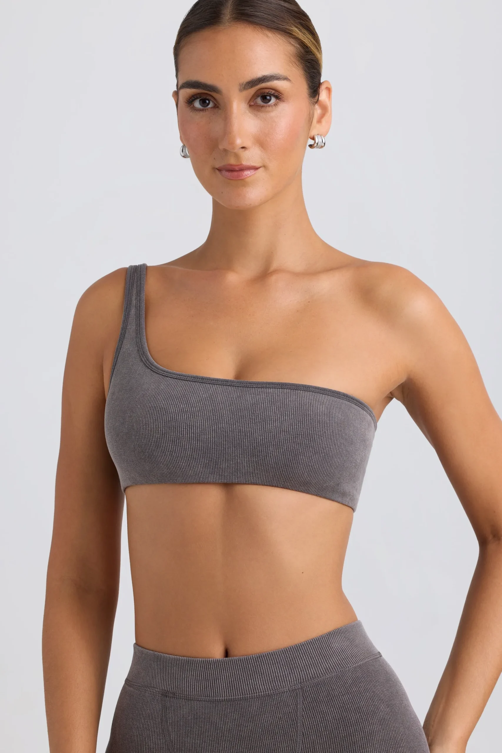 Oh Polly Matching Sets | Sports Bras^One-Shoulder Sports Bra in Washed Charcoal WashedCharcoal