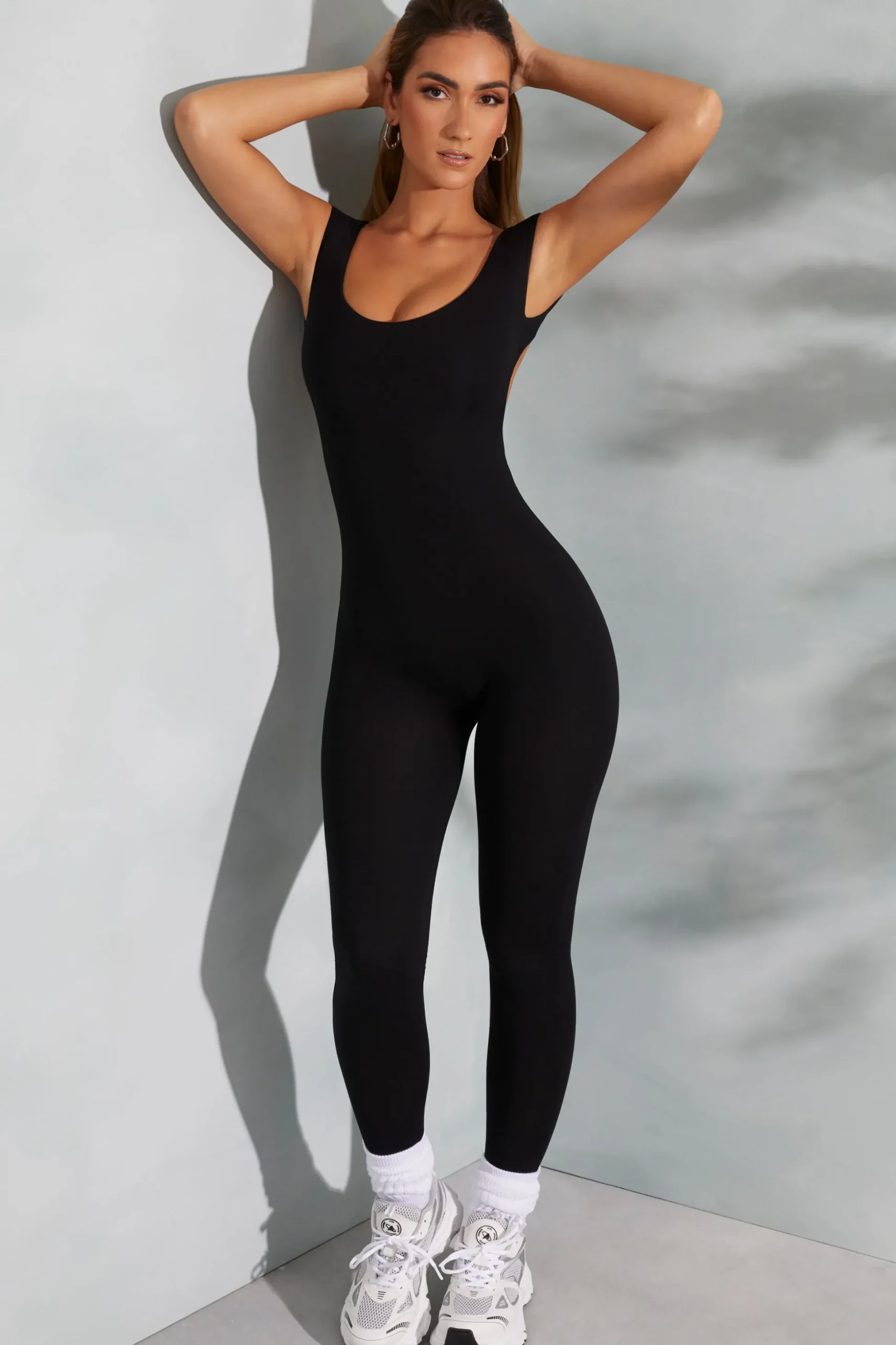 Oh Polly Elevated Essentials^Open Back Scoop Neck Jumpsuit in Black