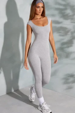 Oh Polly Women'S Clothing Sale - $65 And Under^Open Back Scoop Neck Jumpsuit in Marled Grey MarledGrey
