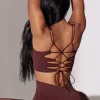 Oh Polly Matching Sets^Open Back Square Neck Sports Bra in Burgundy