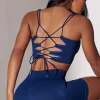 Oh Polly Matching Sets^Open Back Square Neck Sports Bra in Navy