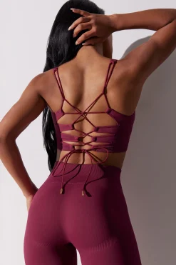 Oh Polly Matching Sets^Open Back Square Neck Sports Bra in Plum