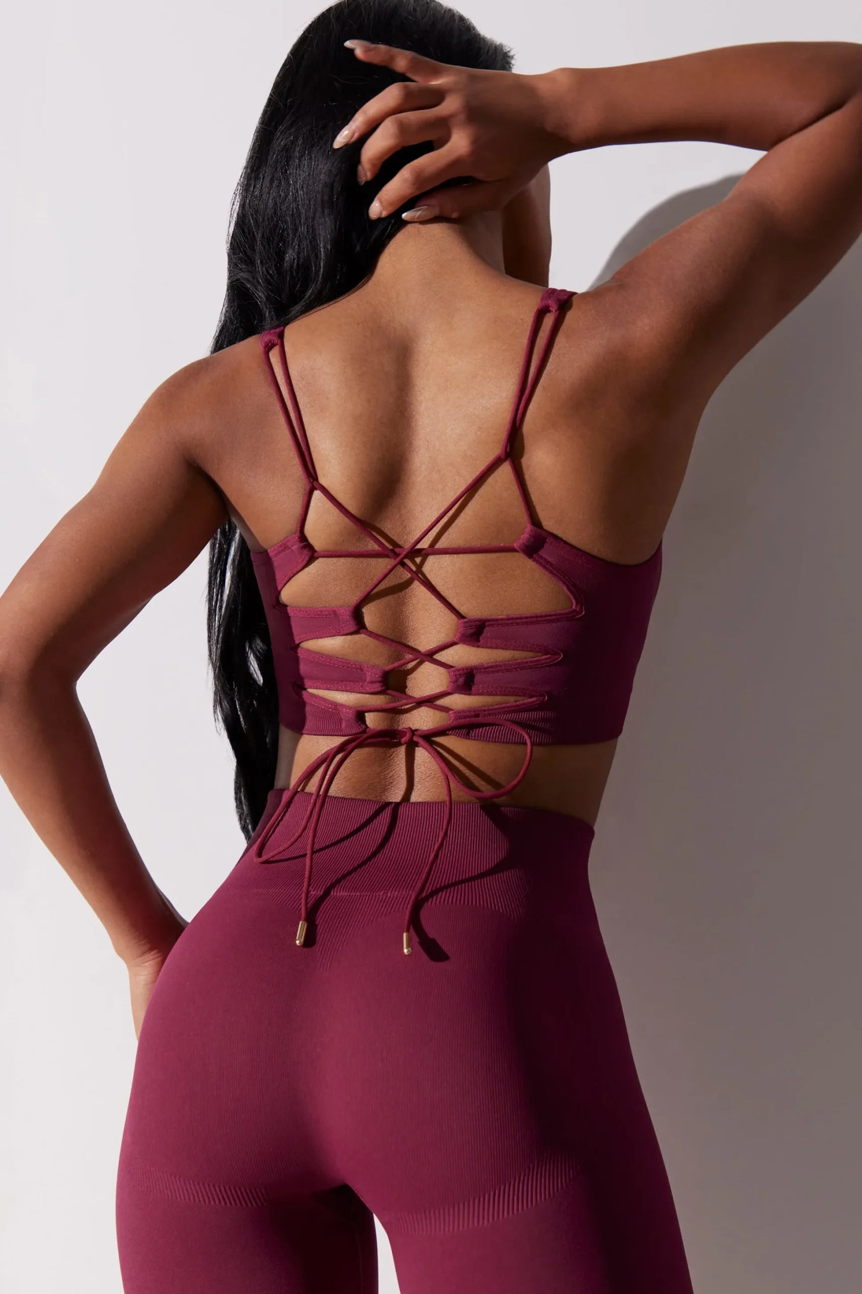 Oh Polly Matching Sets^Open Back Square Neck Sports Bra in Plum