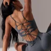 Oh Polly Matching Sets^Open Back Square Neck Sports Bra in Grey