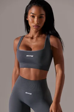 Oh Polly Matching Sets^Open Back Square Neck Sports Bra in Grey