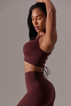 Oh Polly Matching Sets^Open Back Square Neck Sports Bra in Burgundy