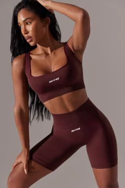 Oh Polly Matching Sets^Open Back Square Neck Sports Bra in Burgundy