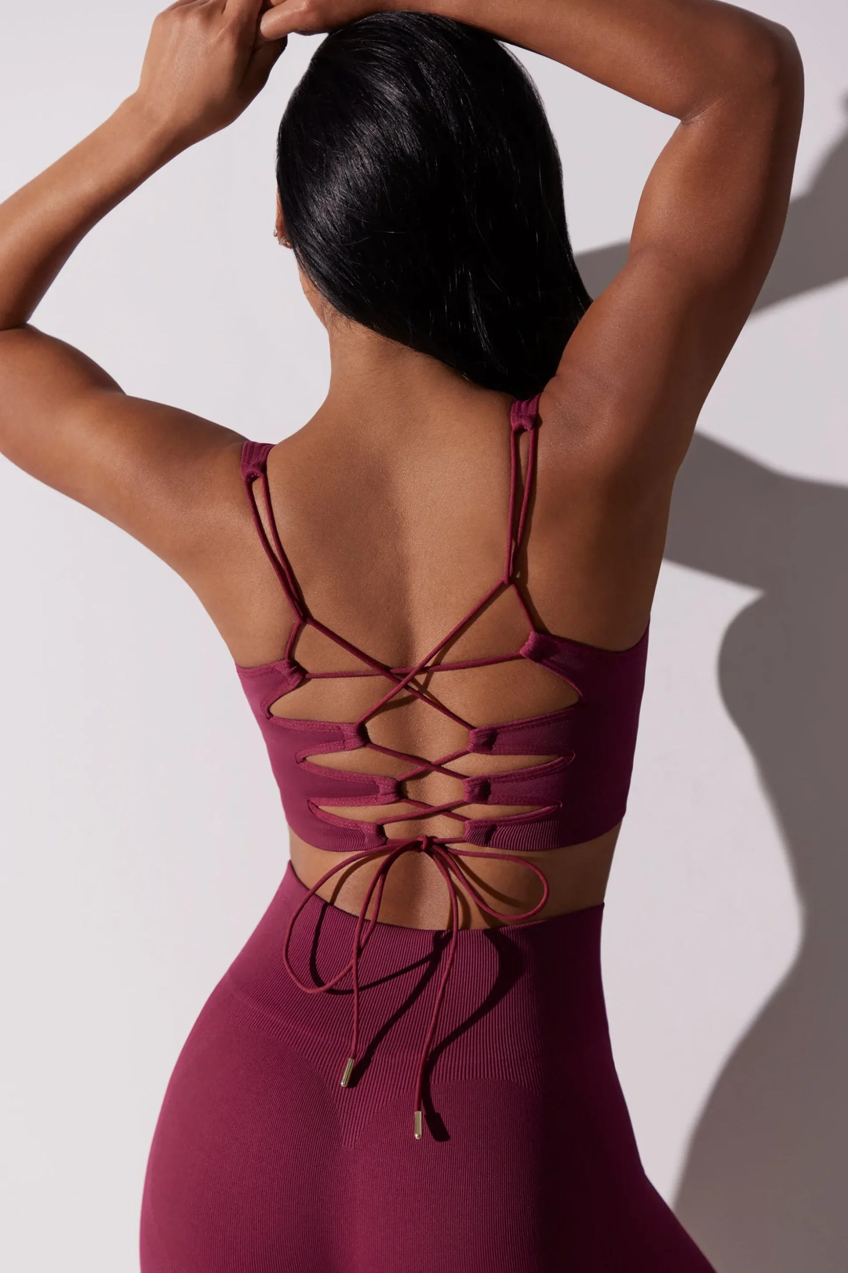 Oh Polly Matching Sets^Open Back Square Neck Sports Bra in Plum