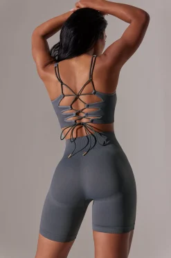 Oh Polly Matching Sets^Open Back Square Neck Sports Bra in Grey