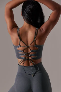 Oh Polly Matching Sets^Open Back Square Neck Sports Bra in Grey