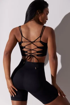Oh Polly Matching Sets^Open Back Square Neck Sports Bra in Black
