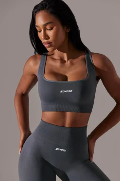 Oh Polly Matching Sets^Open Back Square Neck Sports Bra in Grey